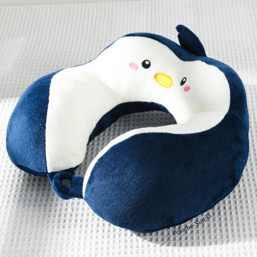 Coussin de Voyage en Peluche Pingouin Bleu Marine