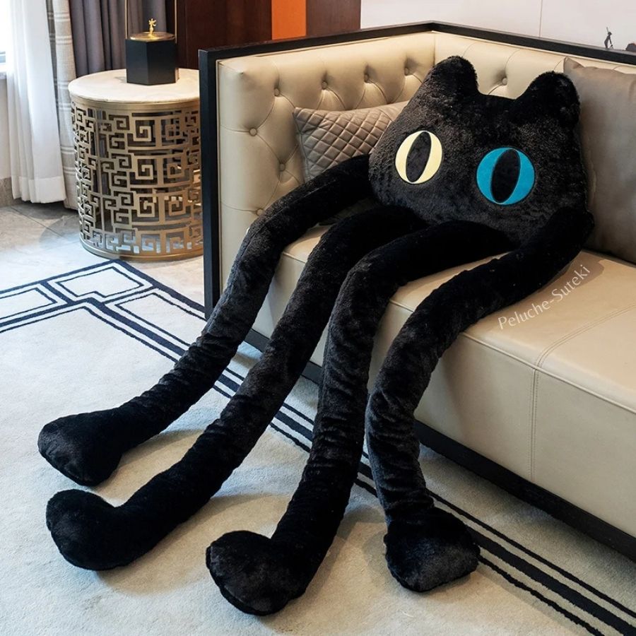 Peluche de Chat Noir Géant aux Yeux Jaune et Bleu