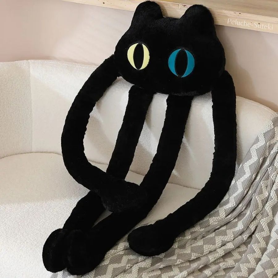 Peluche de Chat Noir Géant aux Yeux Jaune et Bleu