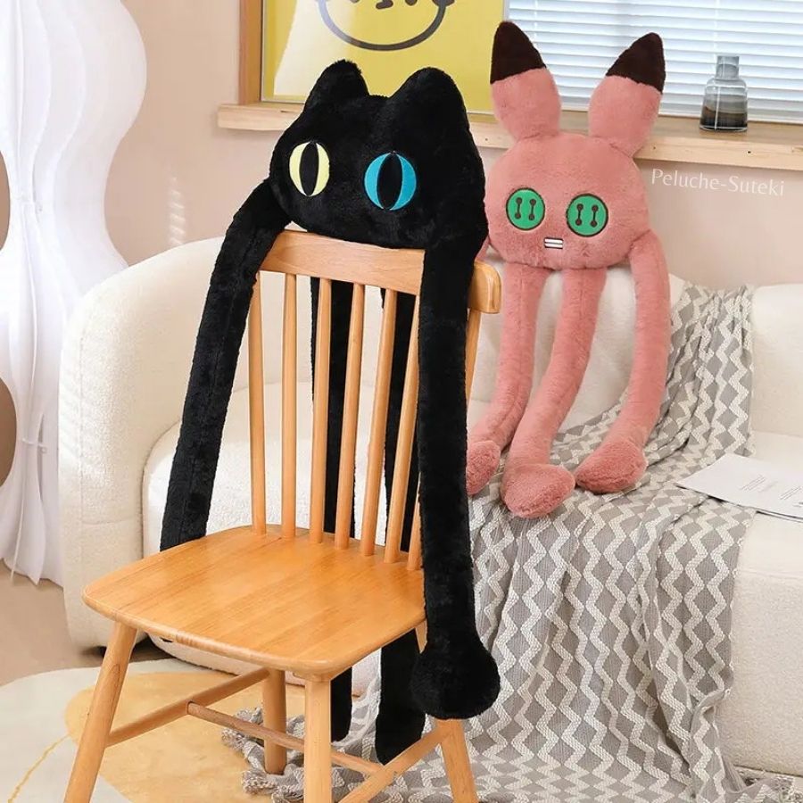 Peluche de Chat Noir Géant aux Yeux Jaune et Bleu
