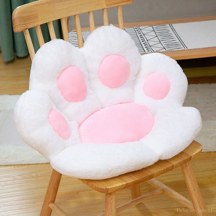 Coussin en Peluche Patte de Chat Gris et Rose