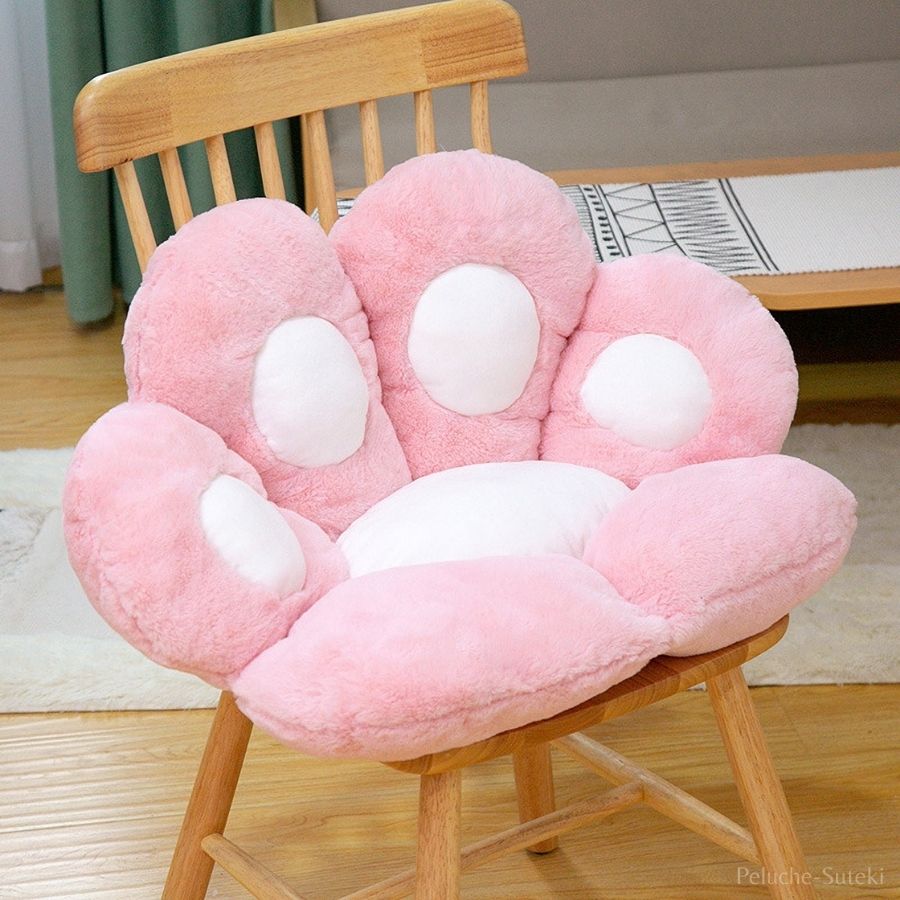 Coussin en Peluche Patte de Chat Gris et Rose