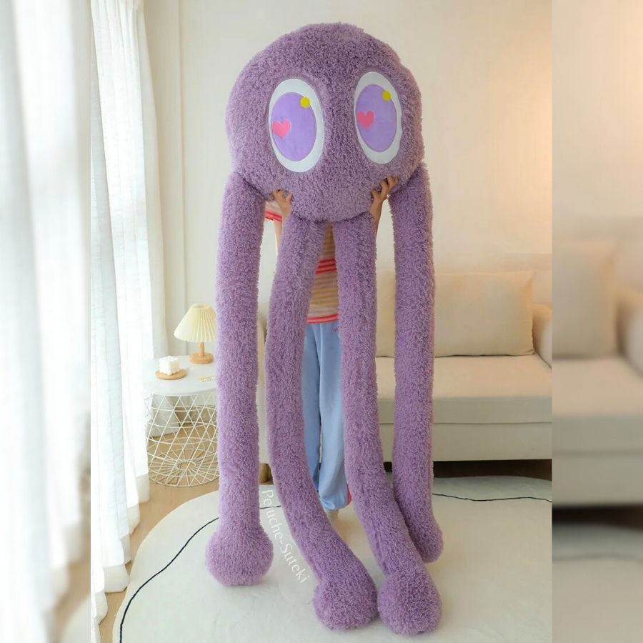 Peluche Monstre Moelleuse Violet Lavande aux Yeux en Cœur