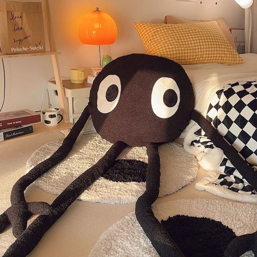 Peluche Blob Noir aux Grands Yeux et Longs Membres