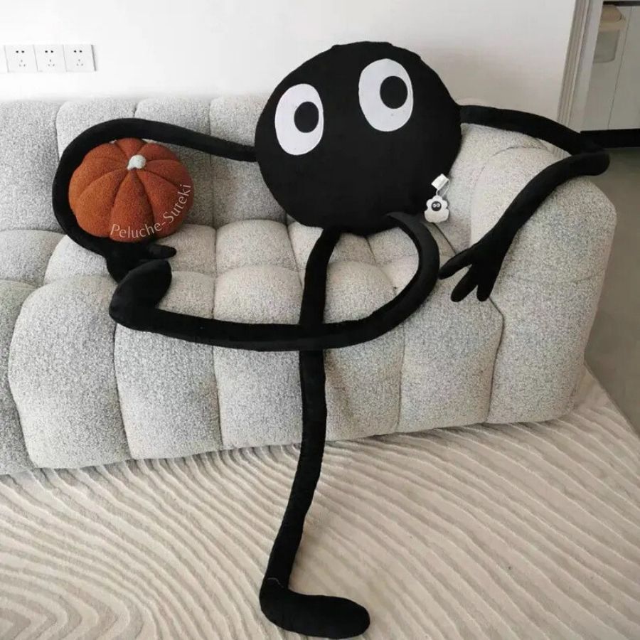Peluche Blob Noir aux Grands Yeux et Longs Membres