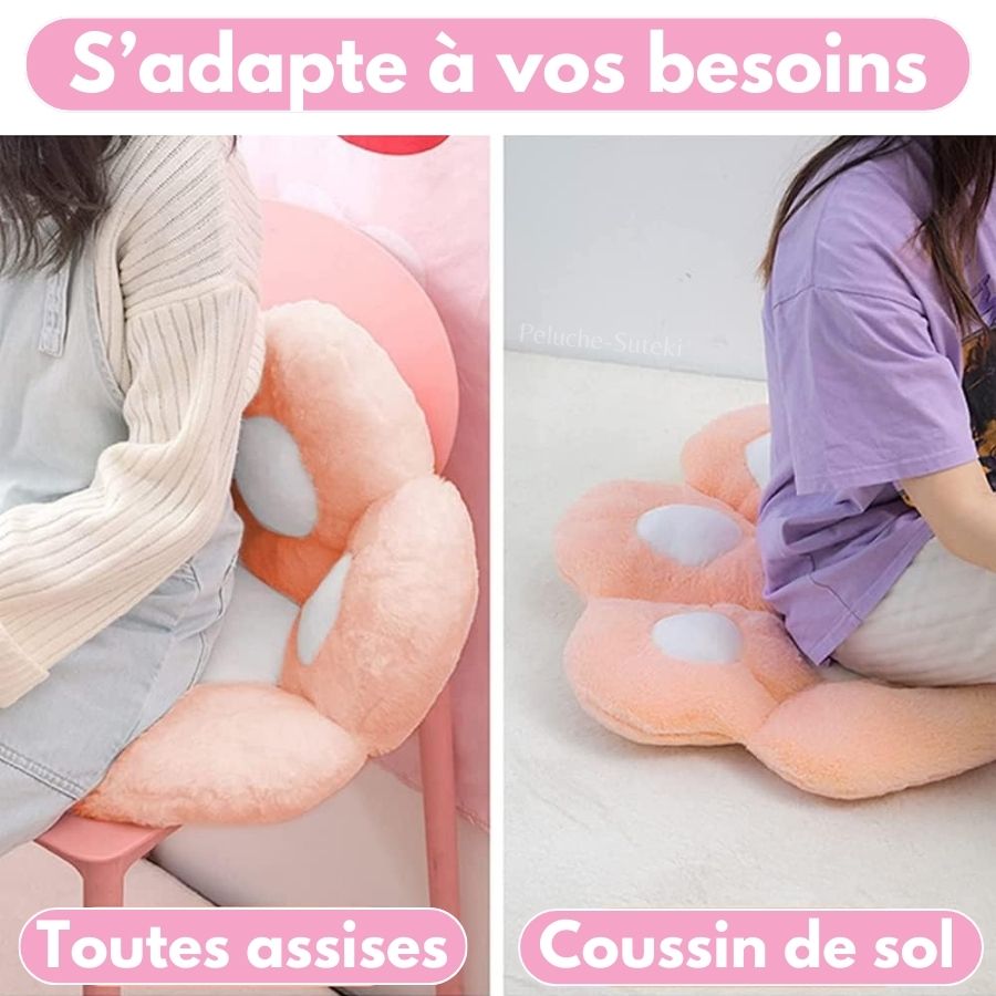 Coussin en Peluche Patte de Chat Gris et Rose