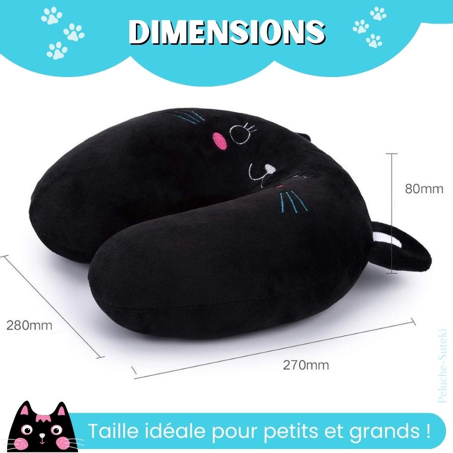Oreiller de Voyage en Peluche Noir Chat Mignon