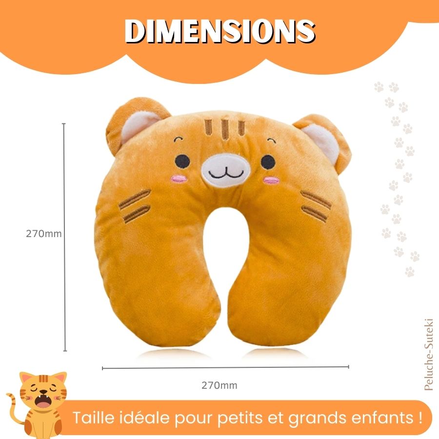 Coussin de Voyage en Peluche Orange à Tête de Chat