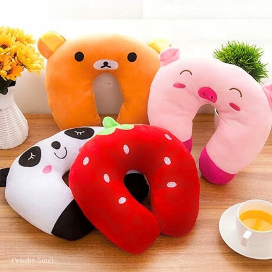 Coussin de Nuque en Peluche Fraise Rouge
