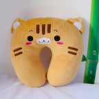 Coussin de Voyage en Peluche Orange à Tête de Chat