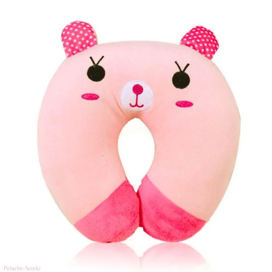 Coussin de Voyage Ourson Rose à Pois en Peluche