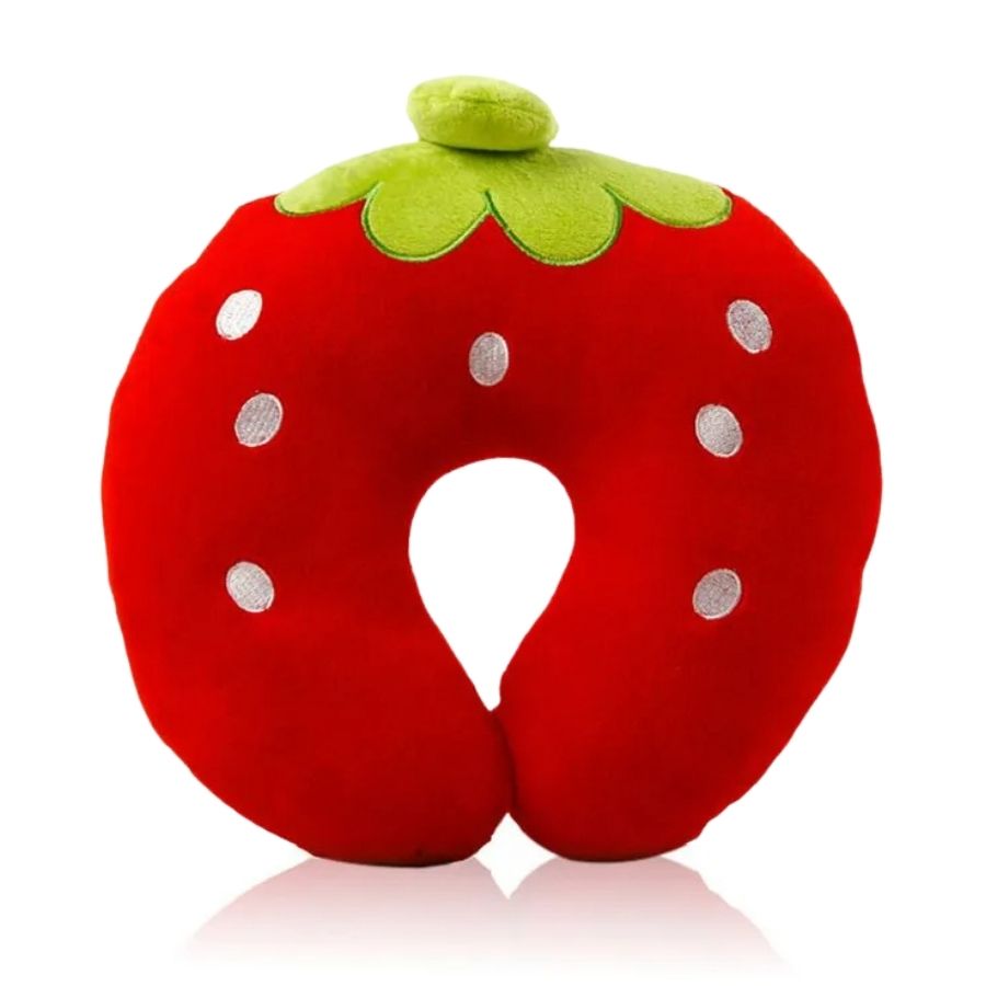 Coussin de Nuque en Peluche Fraise Rouge