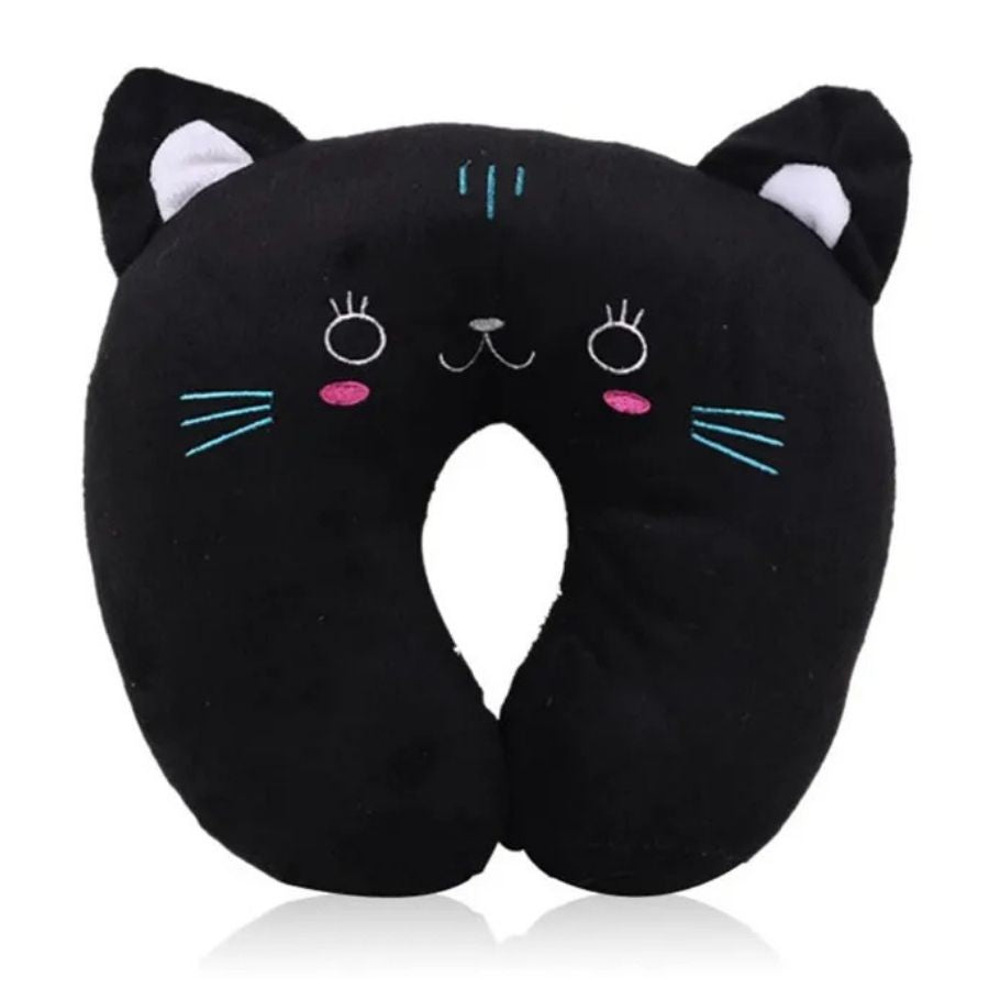 Oreiller de Voyage en Peluche Noir Chat Mignon