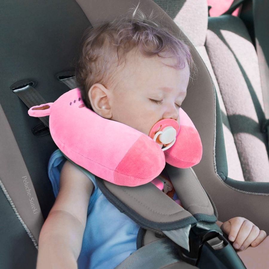 Coussin de Voyage Ourson Rose à Pois en Peluche