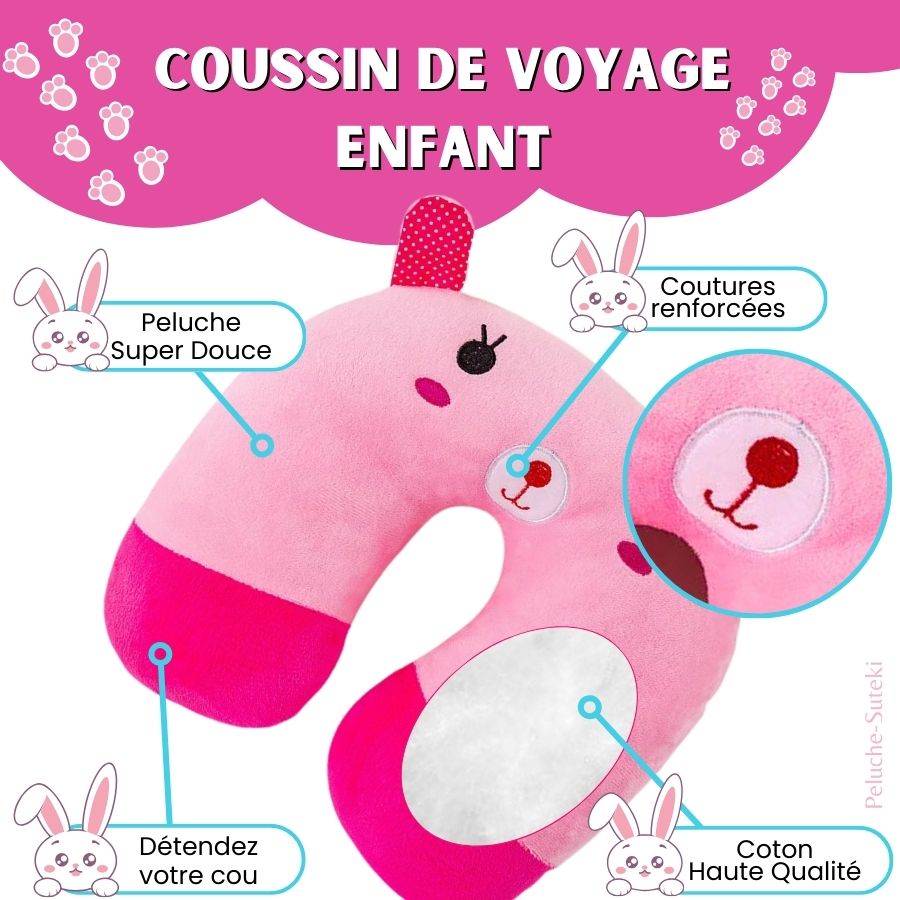 Coussin de Voyage Ourson Rose à Pois en Peluche