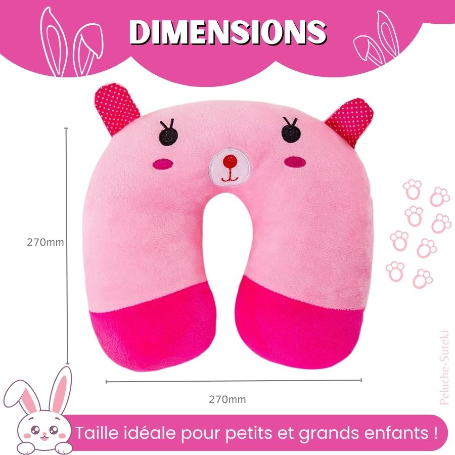 Coussin de Voyage Ourson Rose à Pois en Peluche