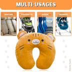 Coussin de Voyage en Peluche Orange à Tête de Chat
