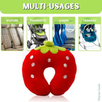 Coussin de Nuque en Peluche Fraise Rouge