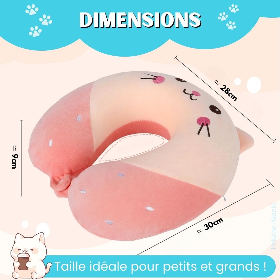 Coussin de Voyage en Peluche Chat Rose avec Fraise