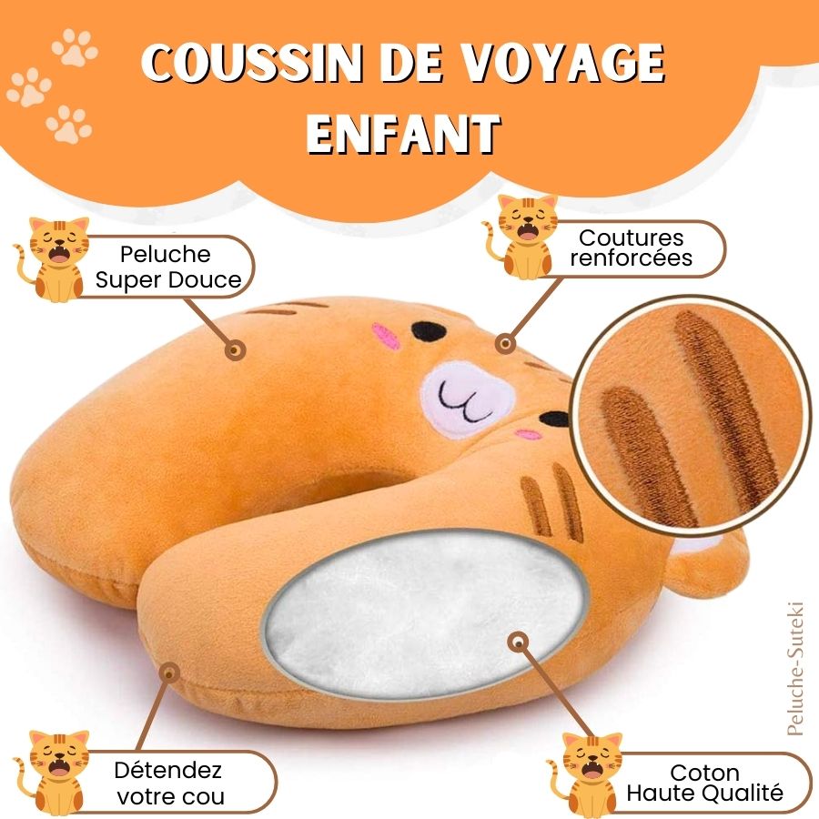 Coussin de Voyage en Peluche Orange à Tête de Chat