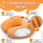 Coussin de Voyage en Peluche Orange à Tête de Chat