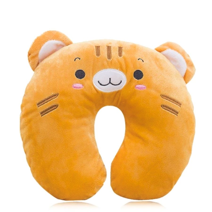 Coussin de Voyage en Peluche Orange à Tête de Chat