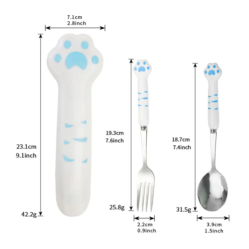 Couverts patte de chat kawaii, cuillère et fourchette avec boîte - Câlin Kawaii