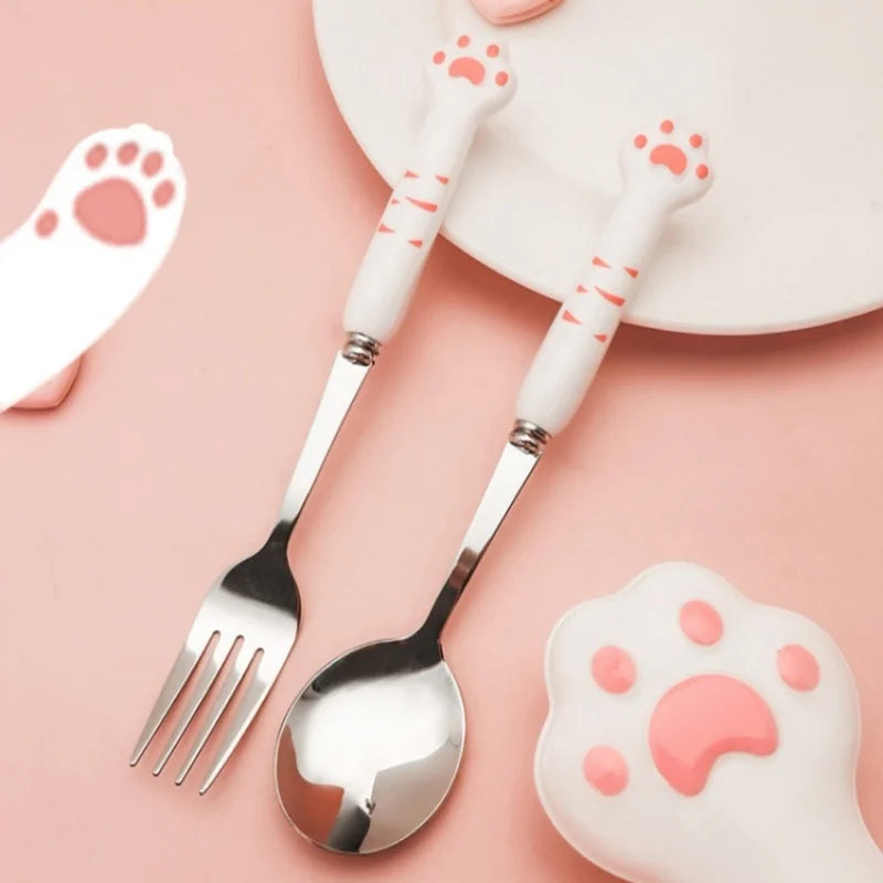 Set de Couverts Patte de Chat Rose et Blanc