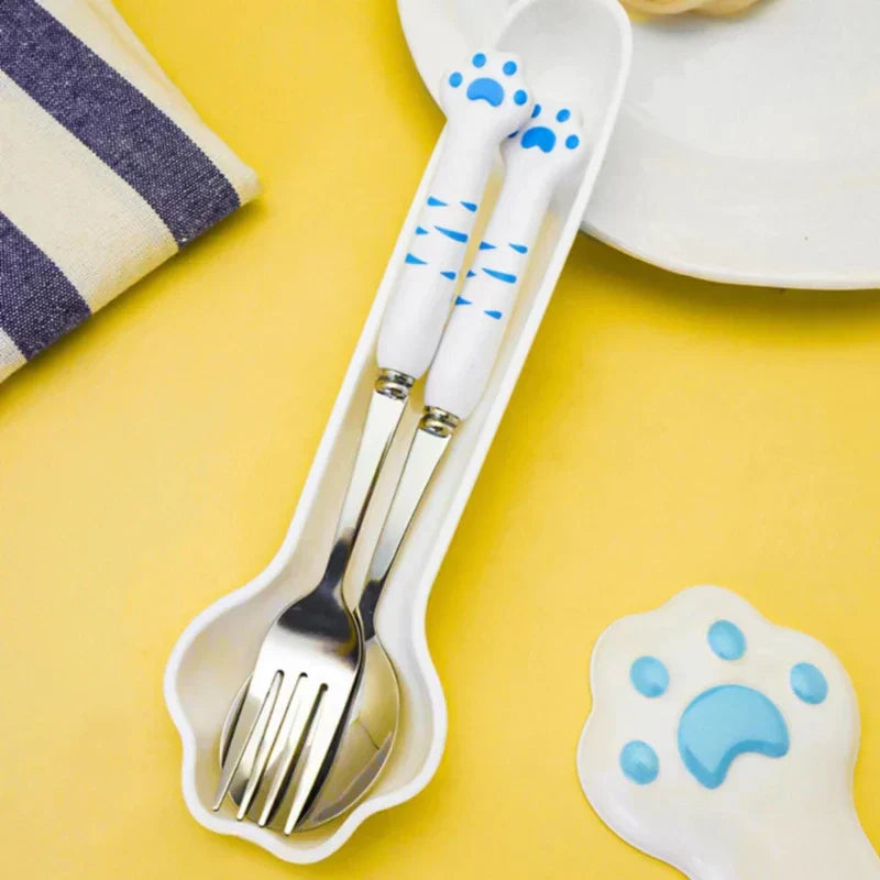 Set de Couverts Patte de Chat Rose et Blanc