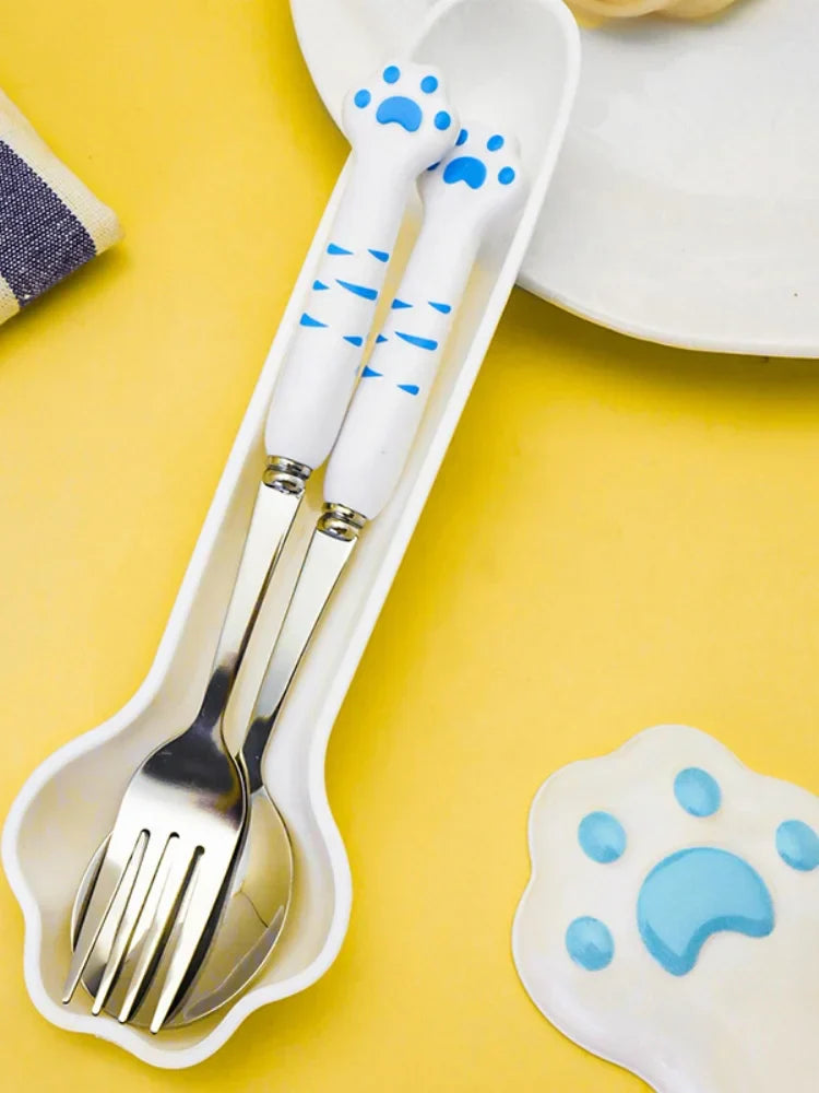 Set de Couverts Patte de Chat Rose et Blanc