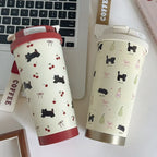 Tasse Isotherme Blanc à Motifs Chats Cerises Bordeaux