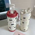 Tasse Isotherme Blanc à Motifs Chats Cerises Bordeaux