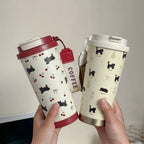 Tasse Isotherme Blanc à Motifs Chats Cerises Bordeaux