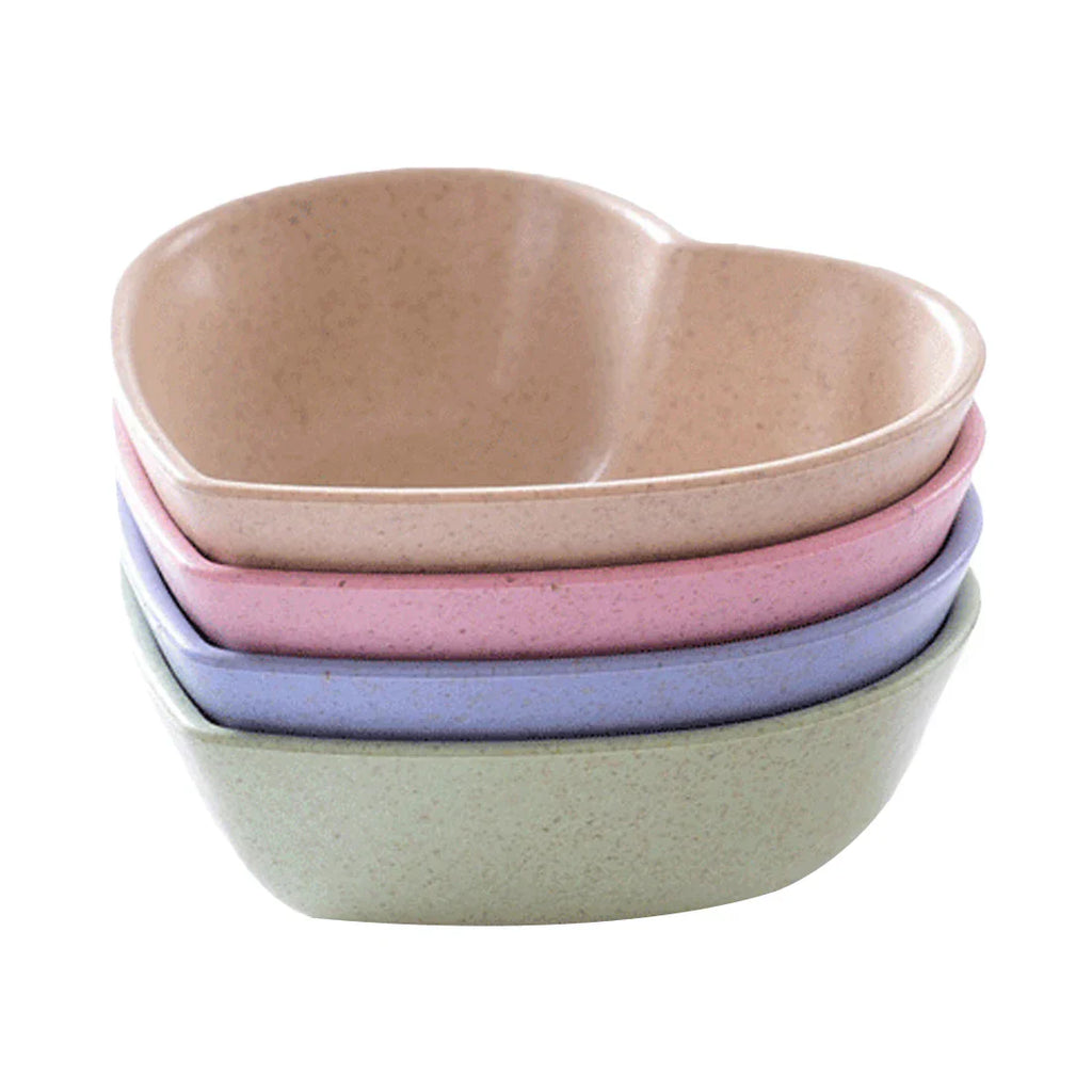 Petits bols à sauce cœur et feuille en fibre de blé et PP rose - Câlin Kawaii