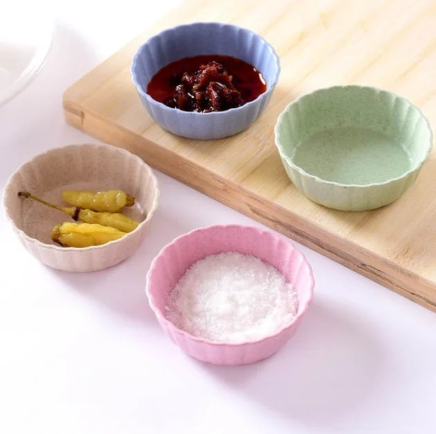 Petits bols à sauce cœur et feuille en fibre de blé et PP rose - Câlin Kawaii