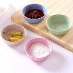 Petits bols à sauce cœur et feuille en fibre de blé et PP rose - Câlin Kawaii