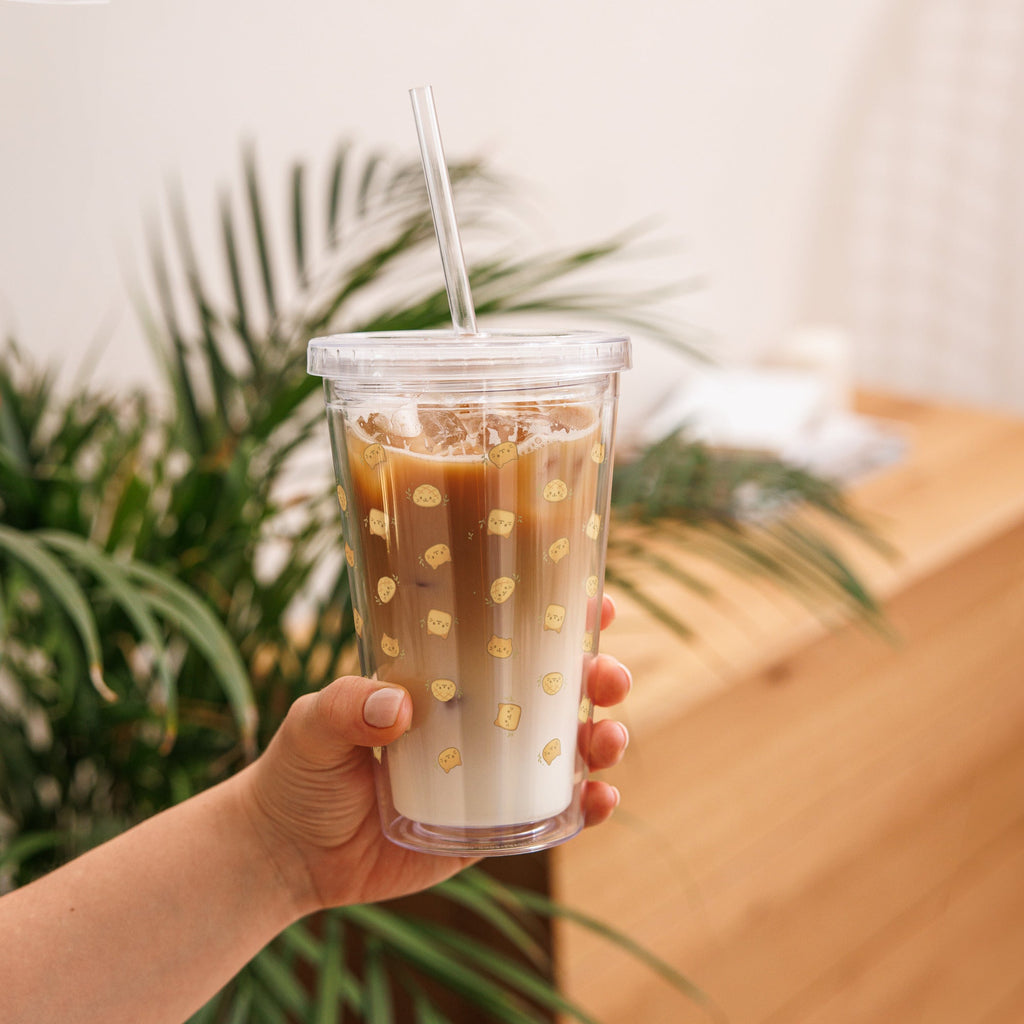 Gobelet plastique transparent kawaii chats flottants avec paille - Câlin Kawaii