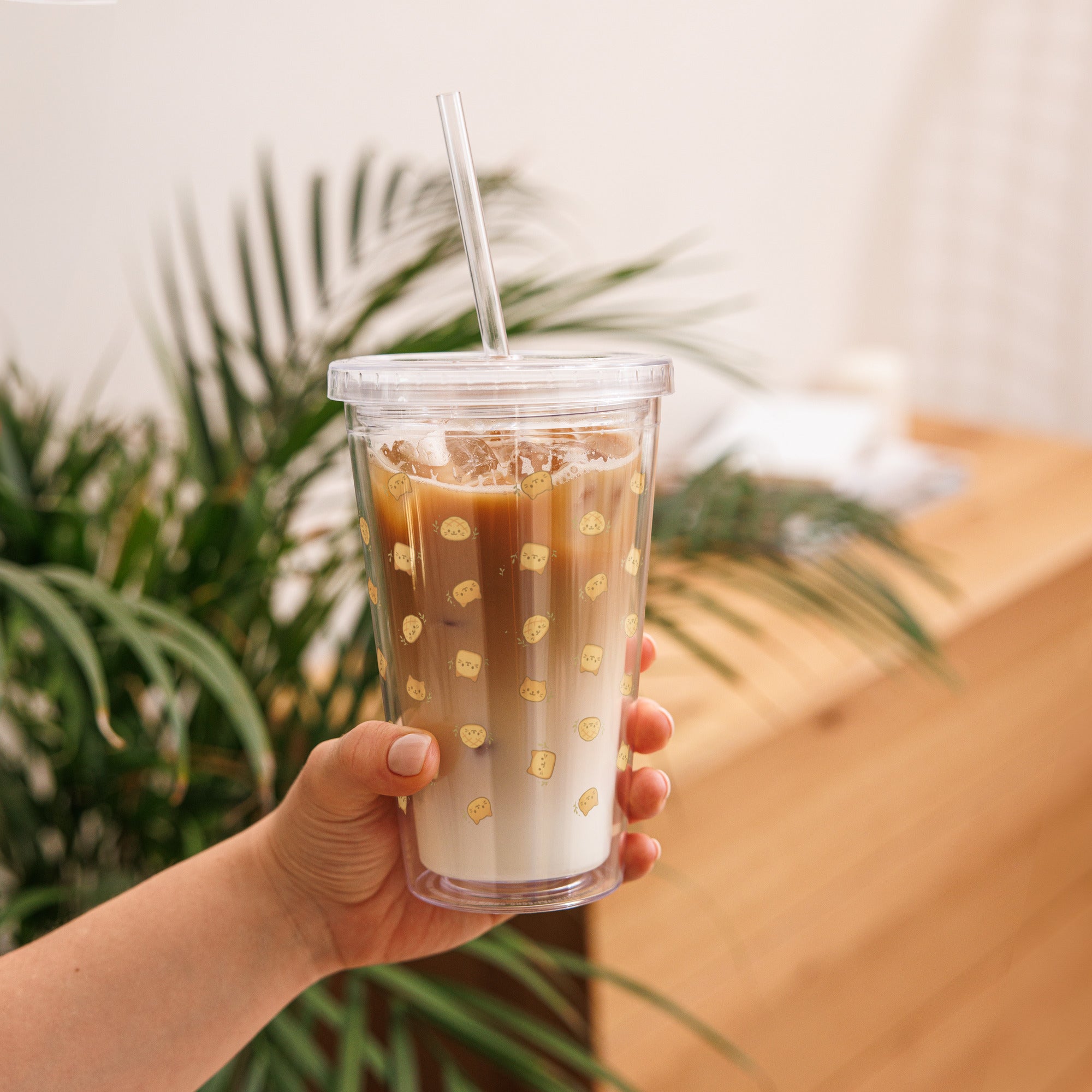 Gobelet plastique transparent kawaii chats flottants avec paille - Câlin Kawaii
