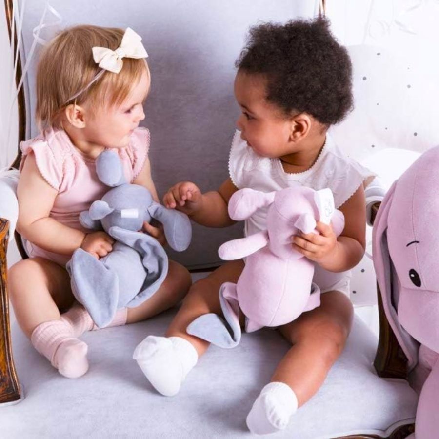 Peluche Lapin Gris Clair avec Longues Oreilles Roses