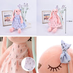Doudou Lapin Rose Pâle à Robe Imprimée et Yeux Endormis