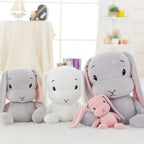 Peluche Lapin Gris Clair avec Longues Oreilles Roses