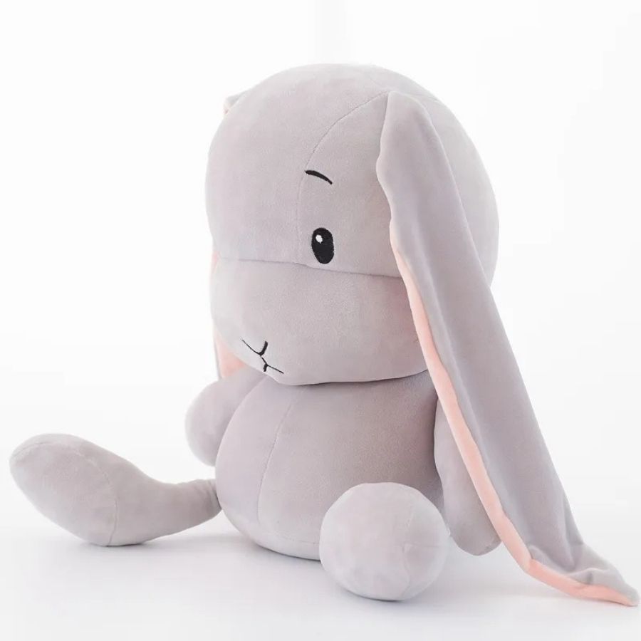 Peluche Lapin Gris Clair avec Longues Oreilles Roses