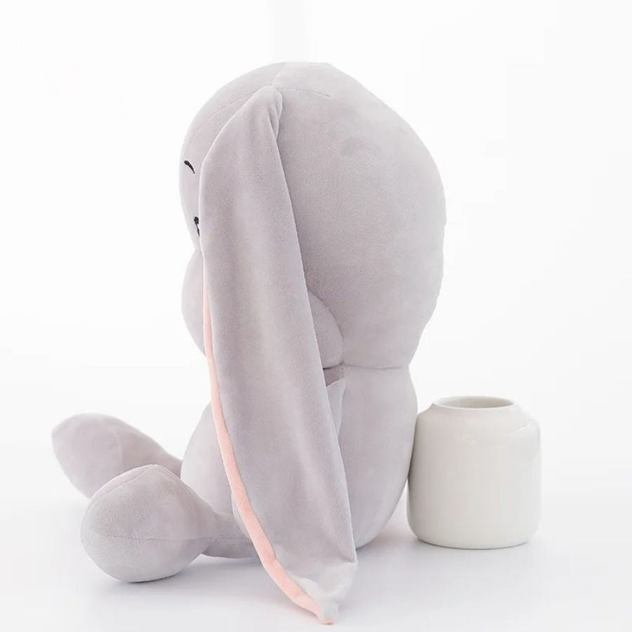 Peluche Lapin Gris Clair avec Longues Oreilles Roses