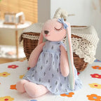Doudou Lapin Rose Pâle à Robe Imprimée et Yeux Endormis