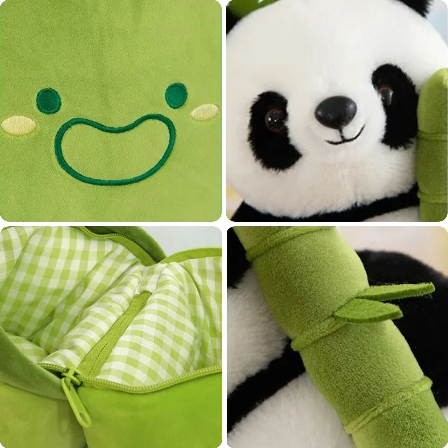 Peluche Panda Noir et Blanc dans sa Pousse de Bambou