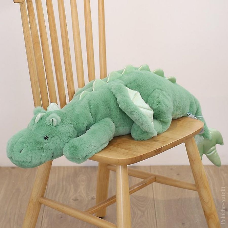 Grande Peluche Dragon Bleue aux Ailes Roses Brillantes