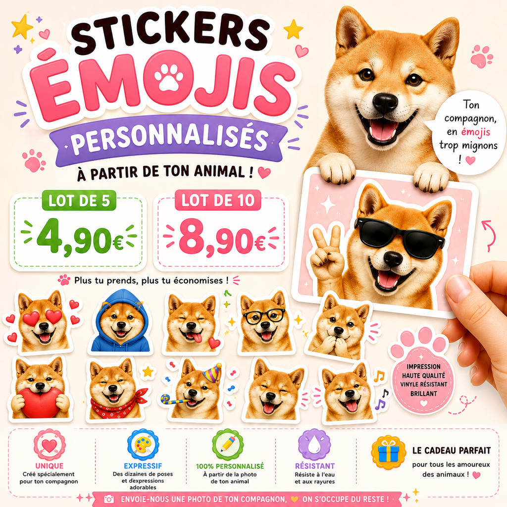 Autocollant 'Plein d'Amour' Shiba Inu Souriant