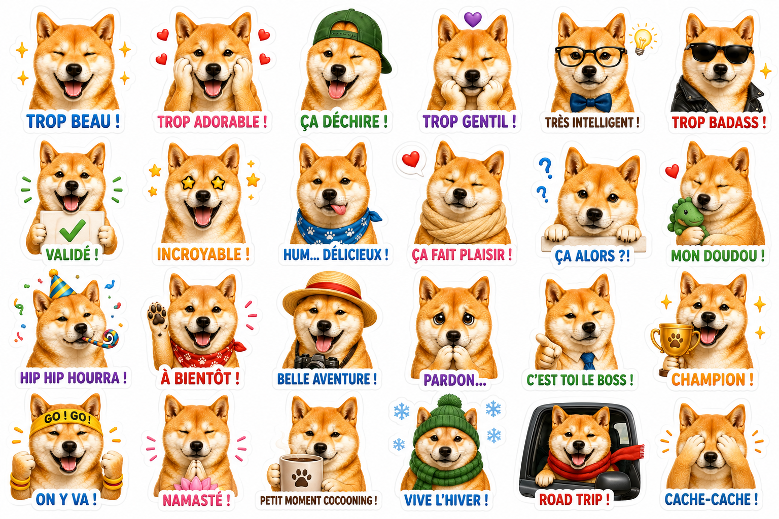 Autocollant 'Plein d'Amour' Shiba Inu Souriant