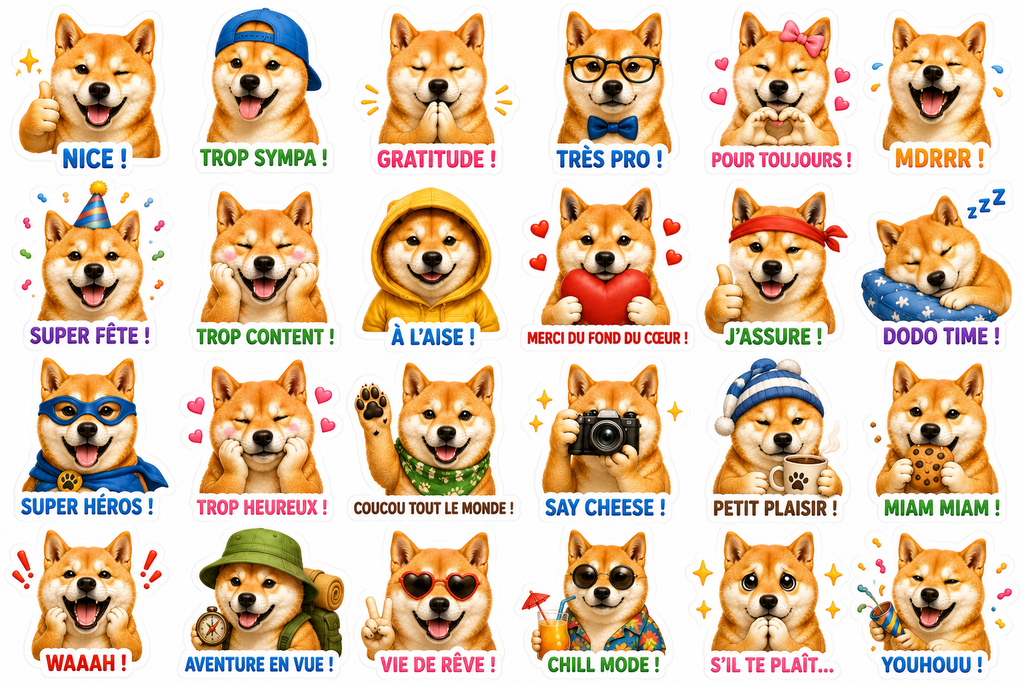 Autocollant 'Plein d'Amour' Shiba Inu Souriant