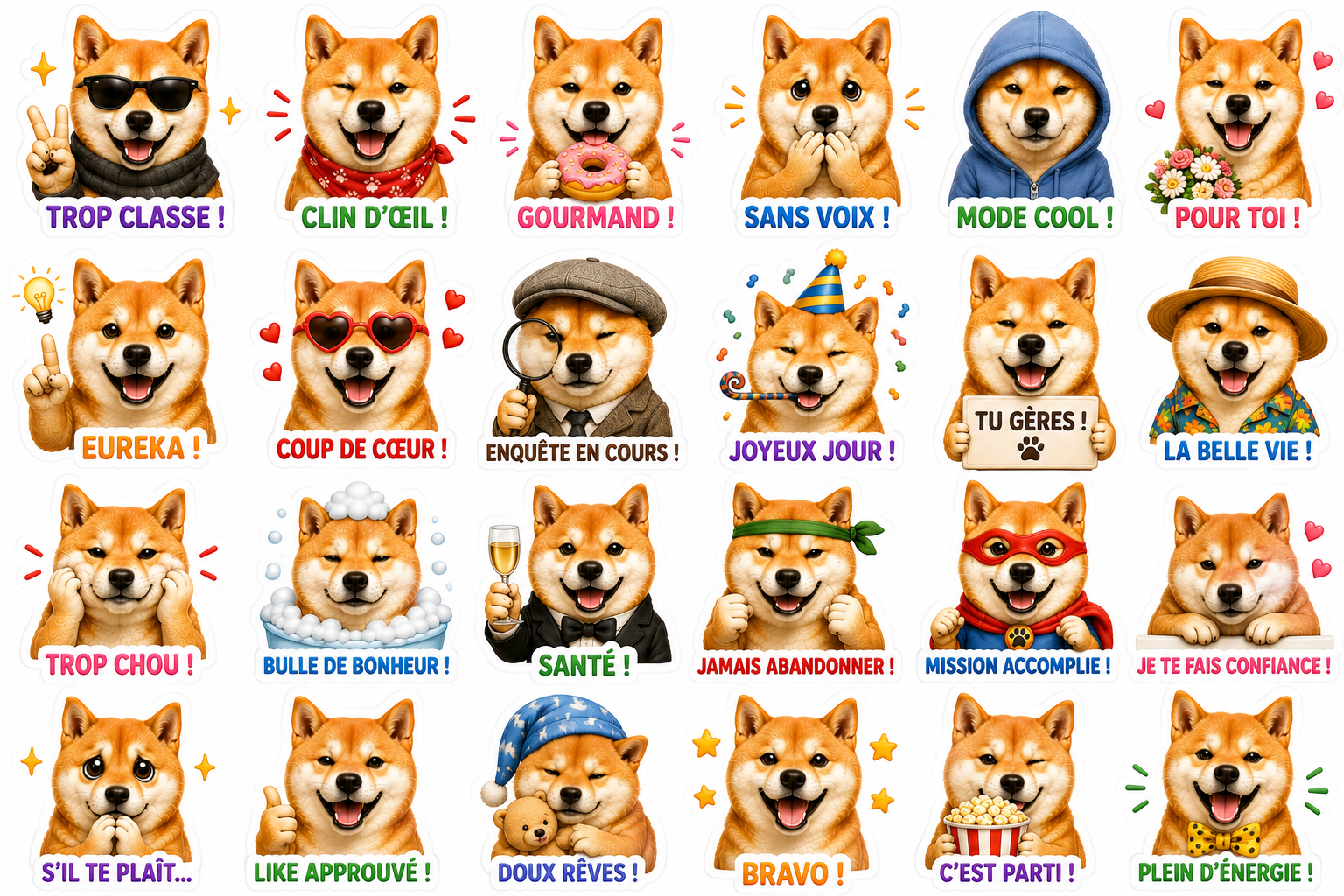 Autocollant 'Plein d'Amour' Shiba Inu Souriant
